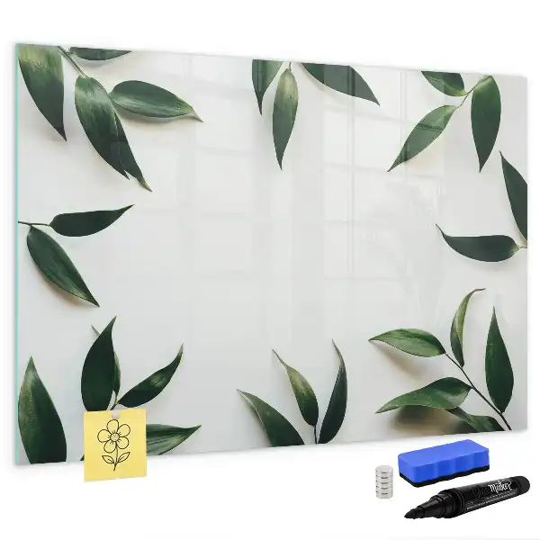 Magnetic glass dry erase board with a frame of leaves design