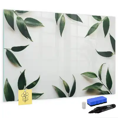 Magnetic glass dry erase board with a frame of leaves design