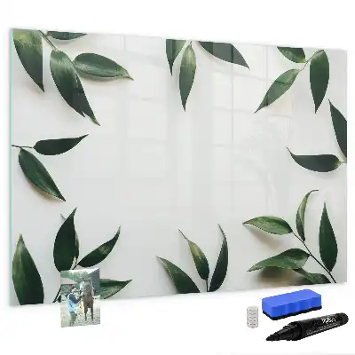 Magnetic glass dry erase board with a frame of leaves design