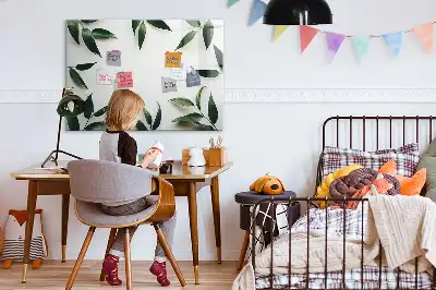 Magnetic glass dry erase board with a frame of leaves design