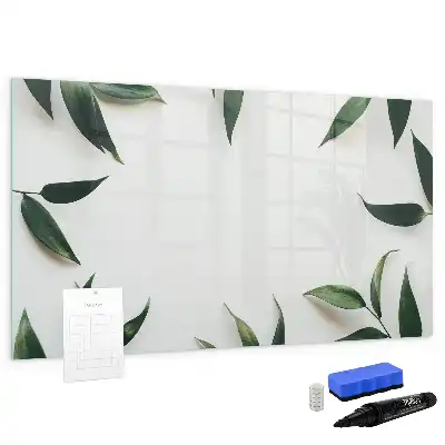 Magnetic glass dry erase board with a frame of leaves design