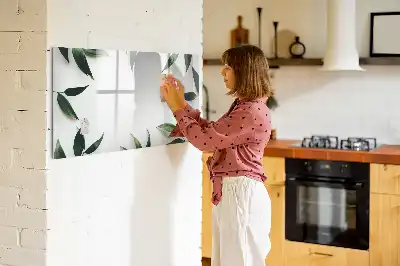 Magnetic glass dry erase board with a frame of leaves design
