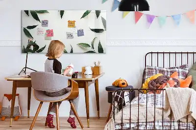 Magnetic glass dry erase board with a frame of leaves design