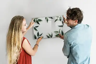 Magnetic glass dry erase board with a frame of leaves design