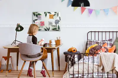 Magnetic glass dry erase board with a frame of leaves design