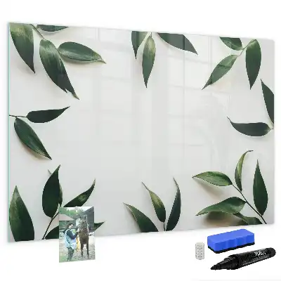 Magnetic glass dry erase board with a frame of leaves design