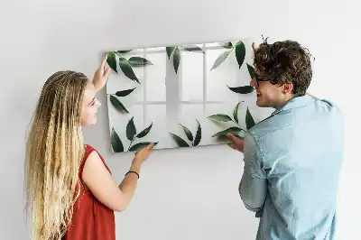 Magnetic glass dry erase board with a frame of leaves design