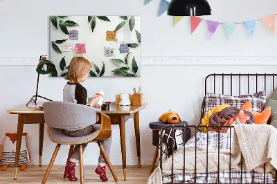 Magnetic glass dry erase board with a frame of leaves design
