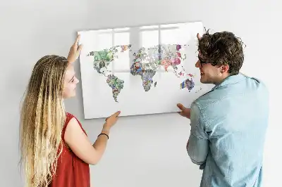 Magnetic glass dry erase board featuring a banknote map design