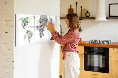Magnetic glass dry erase board featuring a banknote map design