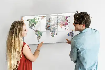 Magnetic glass dry erase board featuring a banknote map design