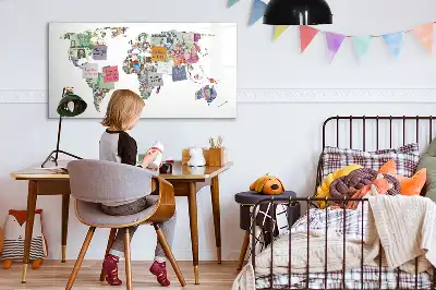 Magnetic glass dry erase board featuring a banknote map design