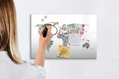 Magnetic glass dry erase board featuring a banknote map design