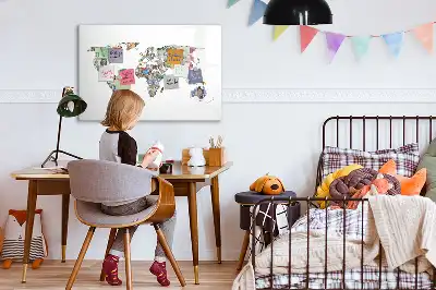 Magnetic glass dry erase board featuring a banknote map design