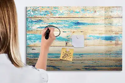 Magnetic marker board with scratched wood finish