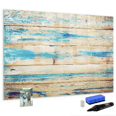 Magnetic marker board with scratched wood finish
