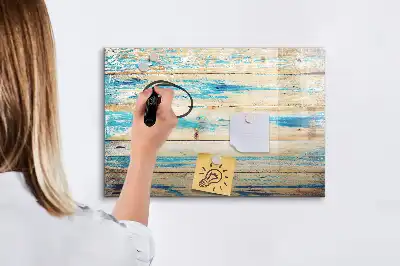 Magnetic marker board with scratched wood finish