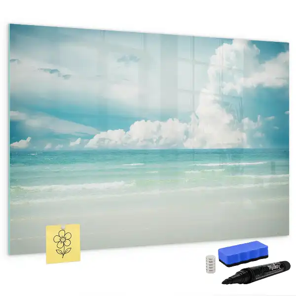 Magnetic glass dry erase board seascape design