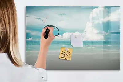 Magnetic glass dry erase board seascape design