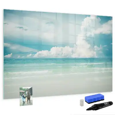 Magnetic glass dry erase board seascape design