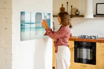 Magnetic glass dry erase board seascape design