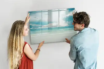 Magnetic glass dry erase board seascape design
