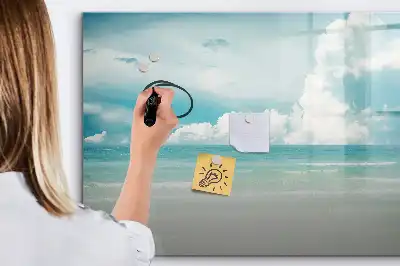 Magnetic glass dry erase board seascape design
