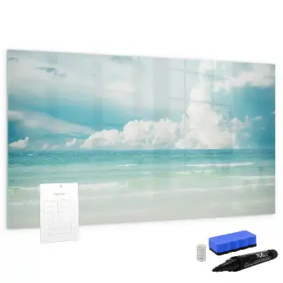 Magnetic glass dry erase board seascape design