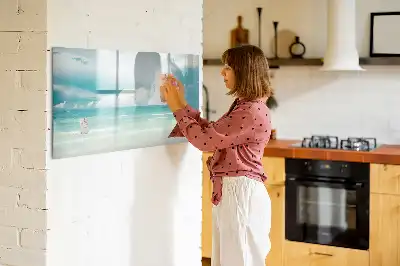 Magnetic glass dry erase board seascape design