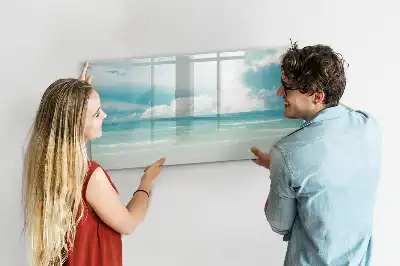 Magnetic glass dry erase board seascape design