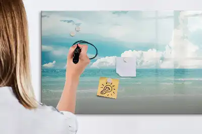 Magnetic glass dry erase board seascape design