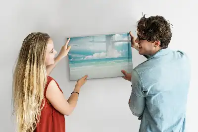 Magnetic glass dry erase board seascape design