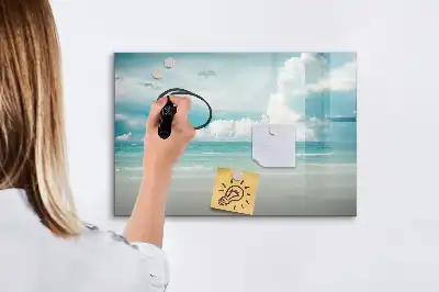 Magnetic glass dry erase board seascape design