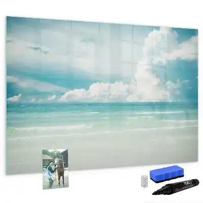 Magnetic glass dry erase board seascape design