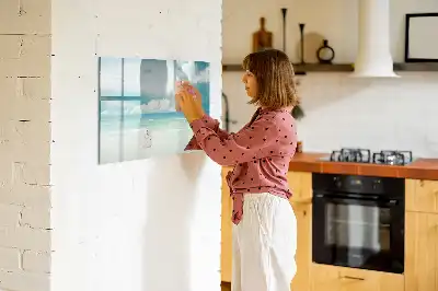 Magnetic glass dry erase board seascape design