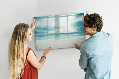 Magnetic glass dry erase board seascape design