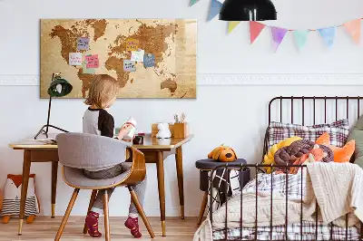 Magnetic glass dry erase board with an antique world map design
