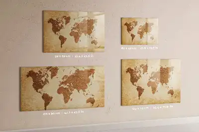 Magnetic glass dry erase board with an antique world map design