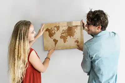 Magnetic glass dry erase board with an antique world map design