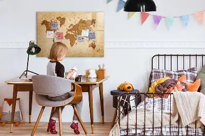 Magnetic glass dry erase board with an antique world map design