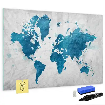 World map magnetic marker board with a magnetic surface