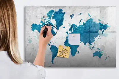 World map magnetic marker board with a magnetic surface