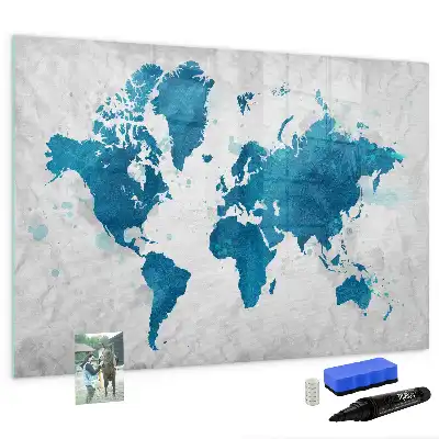 World map magnetic marker board with a magnetic surface
