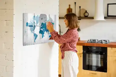 World map magnetic marker board with a magnetic surface