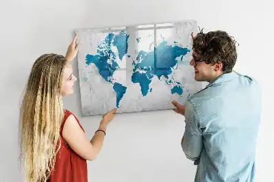 World map magnetic marker board with a magnetic surface