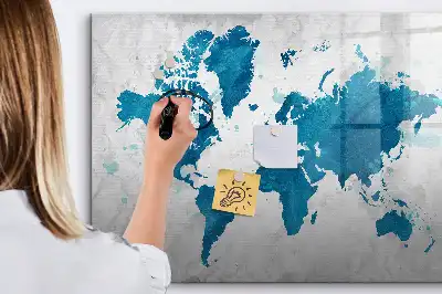 World map magnetic marker board with a magnetic surface