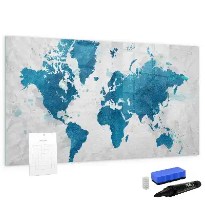 World map magnetic marker board with a magnetic surface