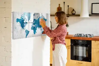 World map magnetic marker board with a magnetic surface