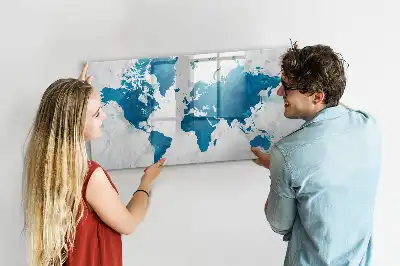 World map magnetic marker board with a magnetic surface