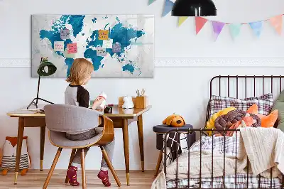 World map magnetic marker board with a magnetic surface